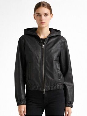 GG Monogram Sheep Leather Hooded Jacket Black XS